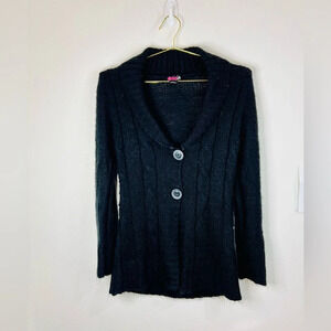 Kiss It Women’s Cable Knit Button-Up Cardigan Sweater, Black, Size Medium Cozy